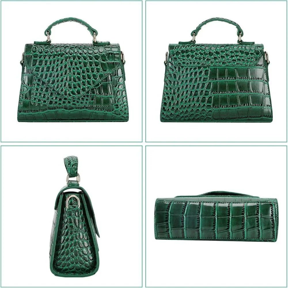 Crocodile Embossed Vegan Leather Crossbody Bag with Phone Pocket Small